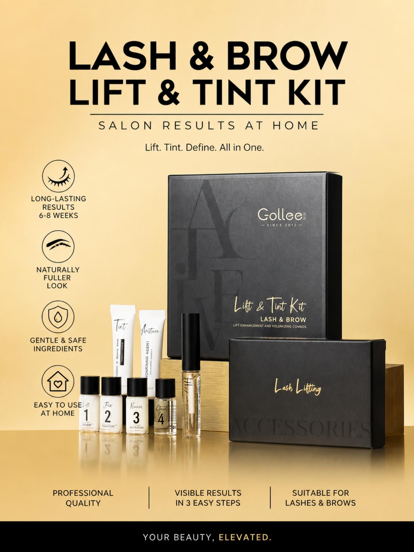 Lash Lift Kit - GOLLEE Wimpernlifting-Farbset Augenbrauen-Laminierungsset Schwarzes und Braunes