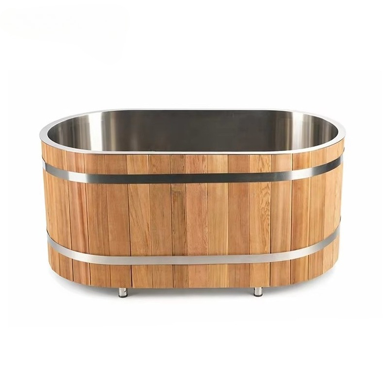 Wellness Spa With Hotel - Luxuriöse Edelstahl-Kaltwasser-Tauchwanne mit Holzfinish für Spa,