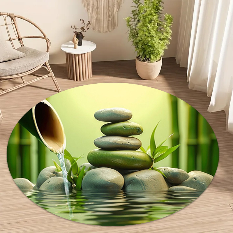 Wellness Spa With Hotel - Zen Bambus-Stein-Wasserfluss Runder Teppich Meditation Yoga